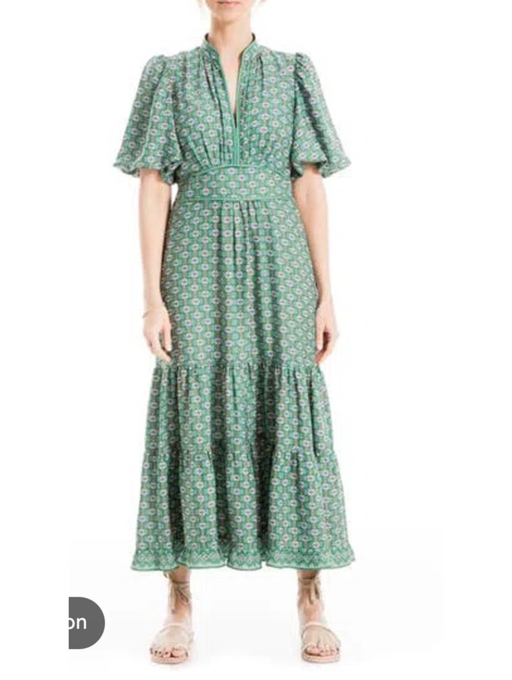 Max Studio London Floral Tiered Maxi Dress in Green Lava Lamp Women’s Size S